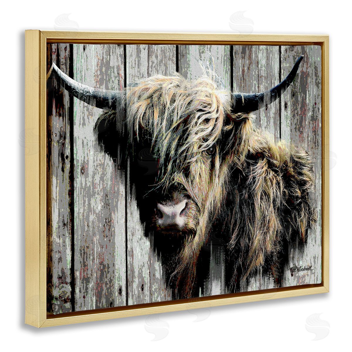 Pat Cockrell Rustic Cattle Portrait Gold Floater Frame Canvas Artside_