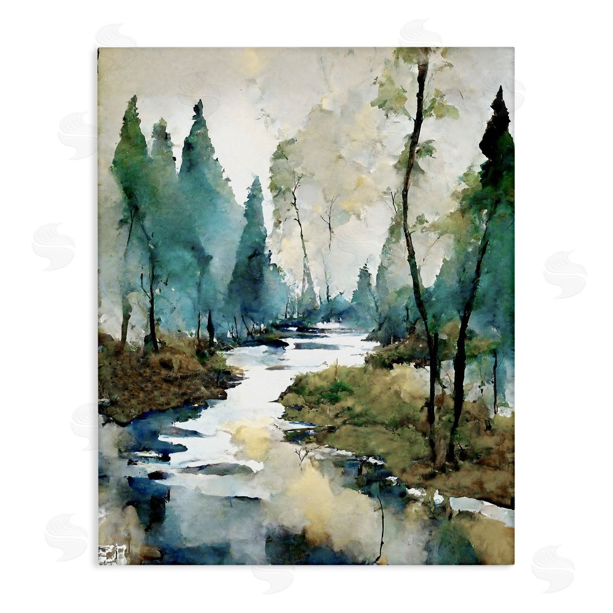 Watercolor Creek Landscape Canvas Wall Art, Home Decor by Ray Powers