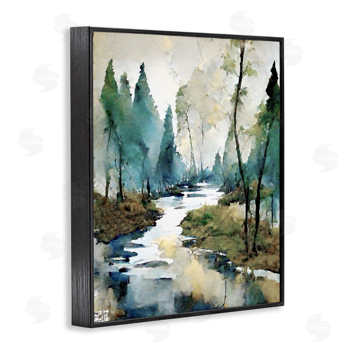 Watercolor Creek Landscape Black Frame Print Wall Art, Home Decor by Ray Powers