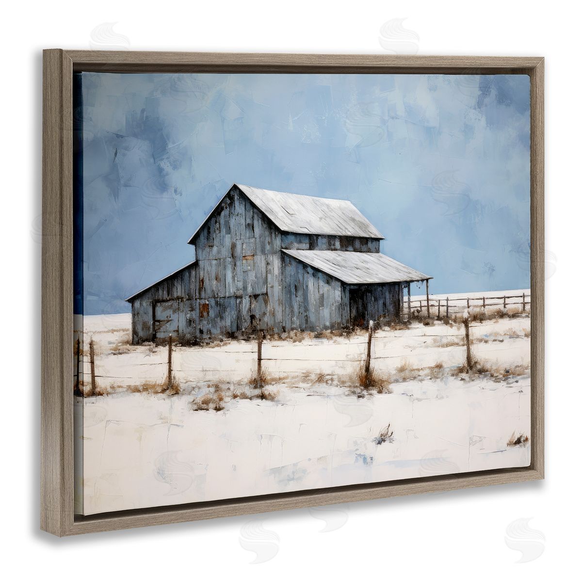 Ray Powers Winter Barn Landscape Brown Floater Frame Canvas Artside_