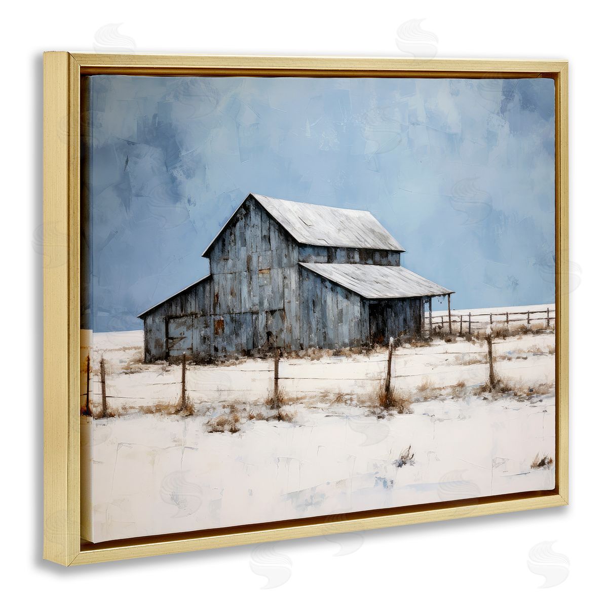 Ray Powers Winter Barn Landscape Gold Floater Frame Canvas Artside_