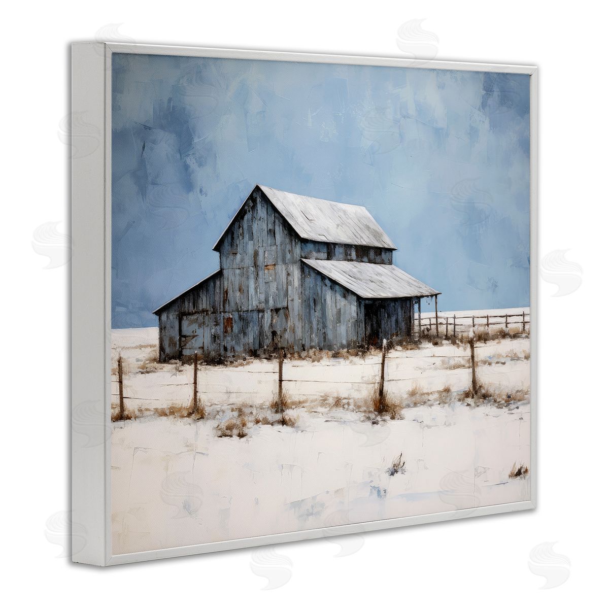 Ray Powers Winter Barn Landscape White Framed Giclee Wall Artside_