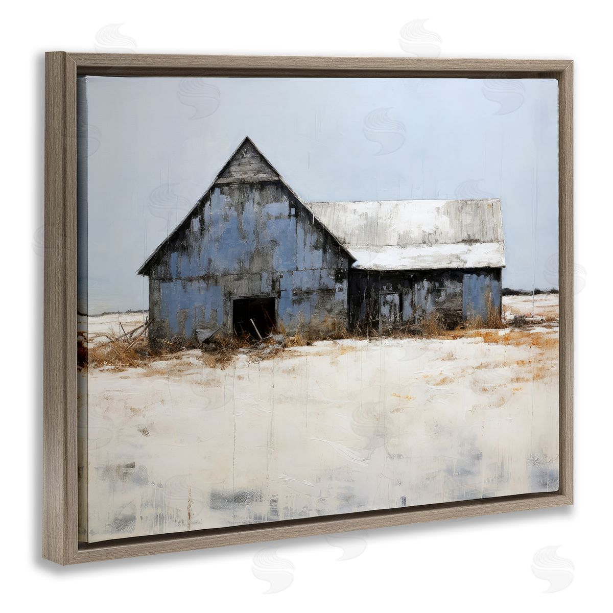 Ray Powers Winter Country Barn Brown Floater Frame Canvas Artside_