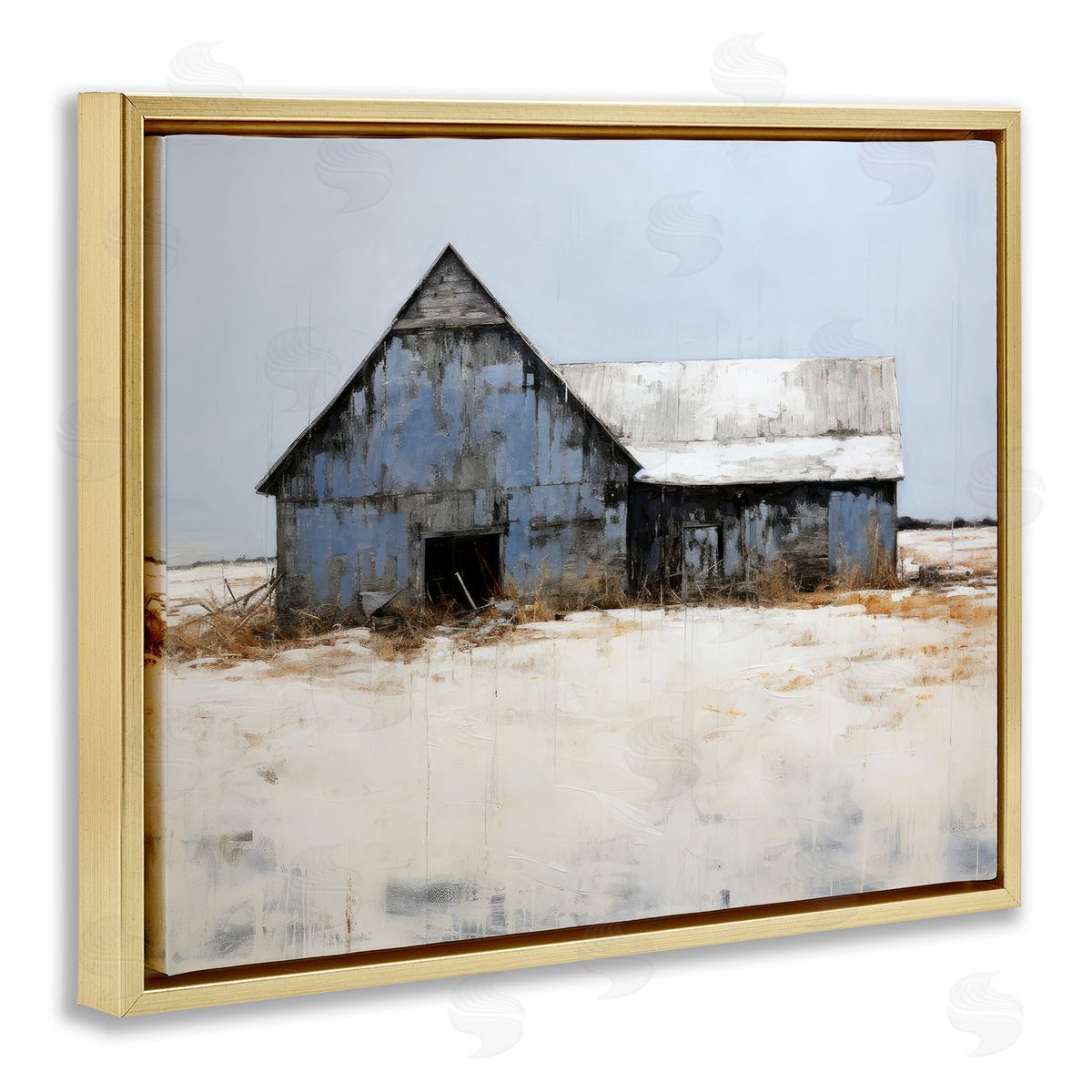 Ray Powers Winter Country Barn Gold Floater Frame Canvas Artside_