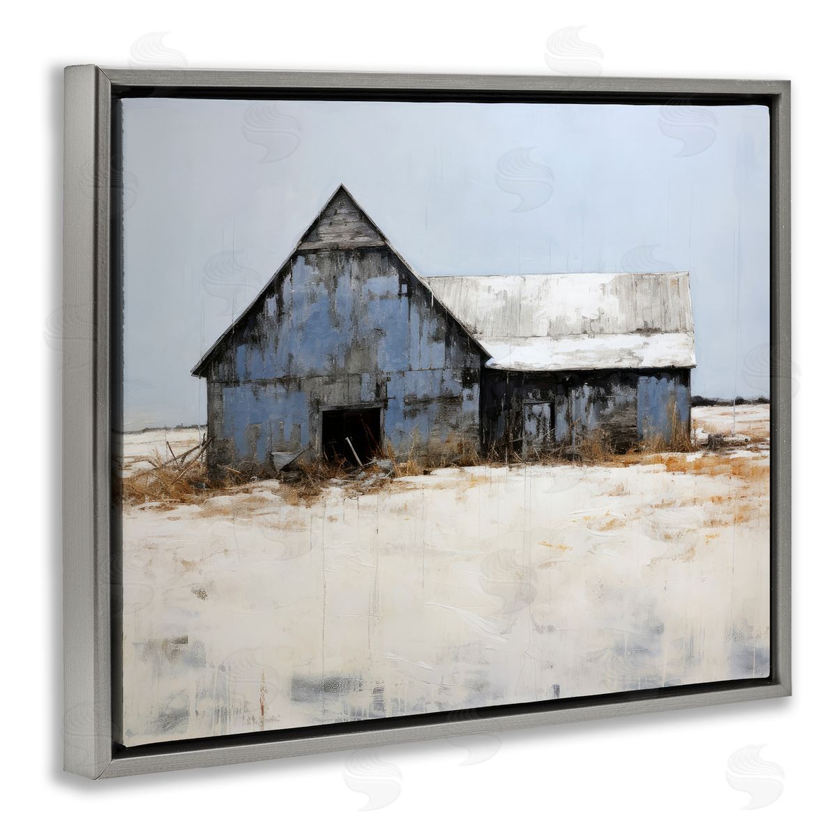 Ray Powers Winter Country Barn Gray Floater Frame Canvas Artside_