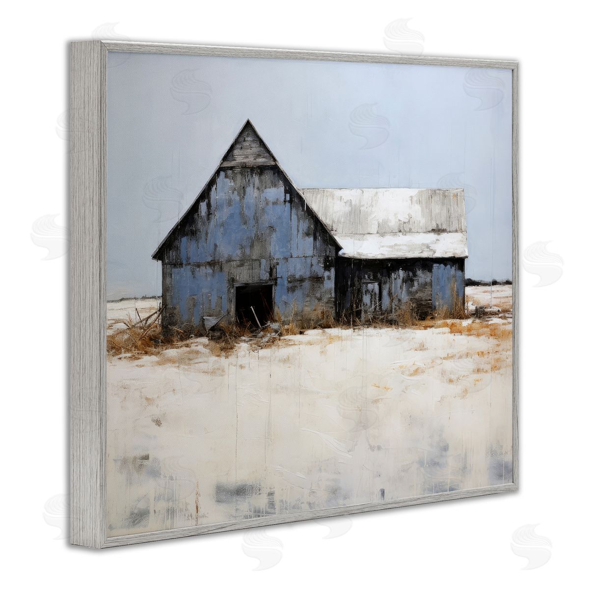 Ray Powers Winter Country Barn Gray Framed Giclee Wall Artside_