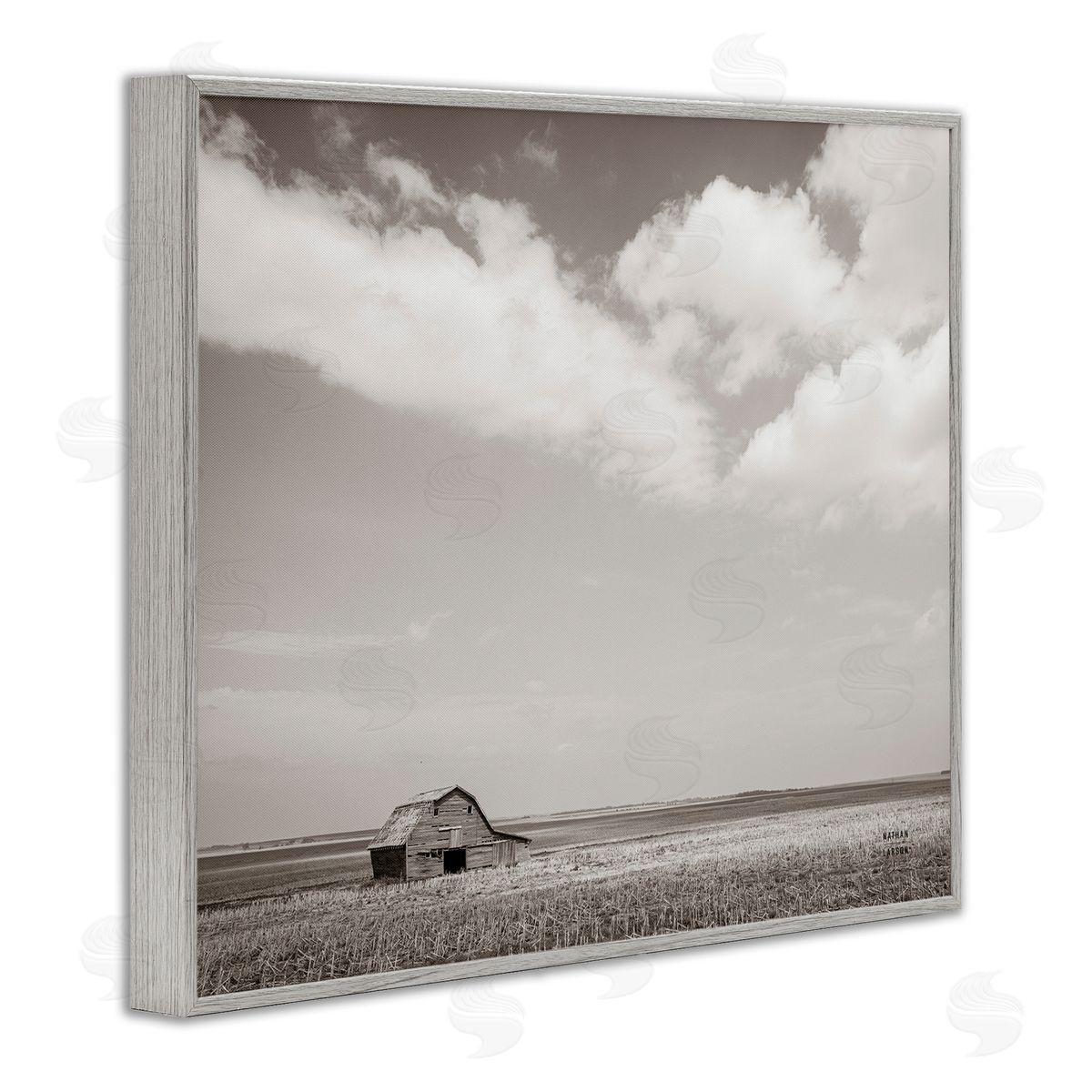 Nathan Larson Clouds over Barn Pasture Gray Framed Giclee Wall Artside_