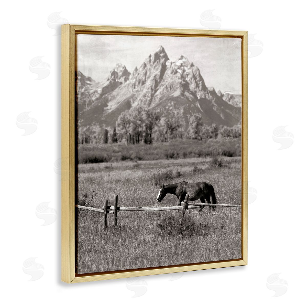 Daniel Sproul Horse & Mountain Scenery Gold Floater Frame Canvas Artside_