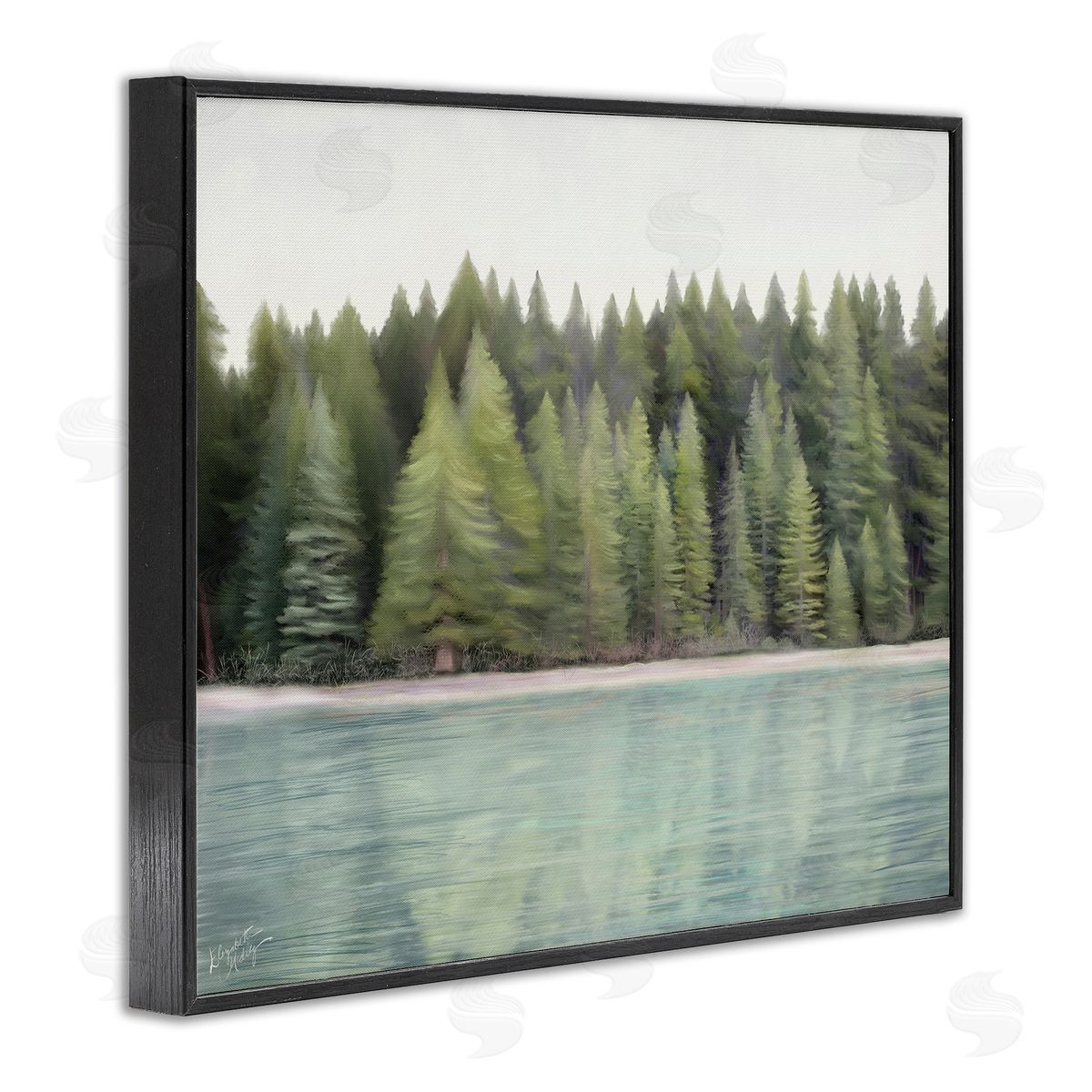 Elizabeth Medley Woodland Lake Shore Black Framed Giclee Wall Artside_