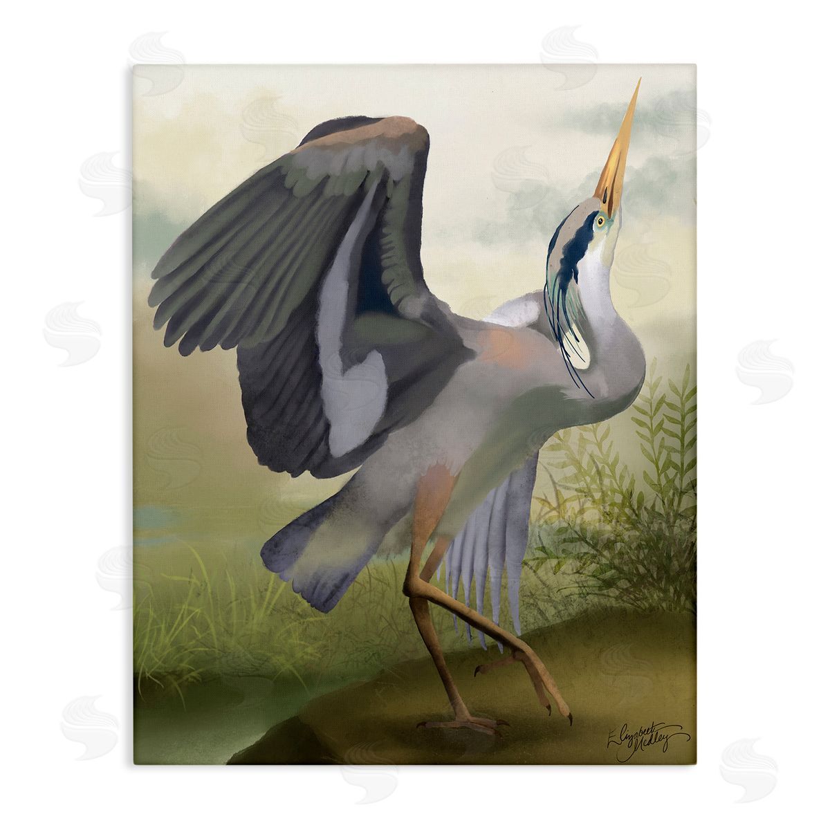 Elizabeth Medley Crane Dance Landscape Canvas Wall Art