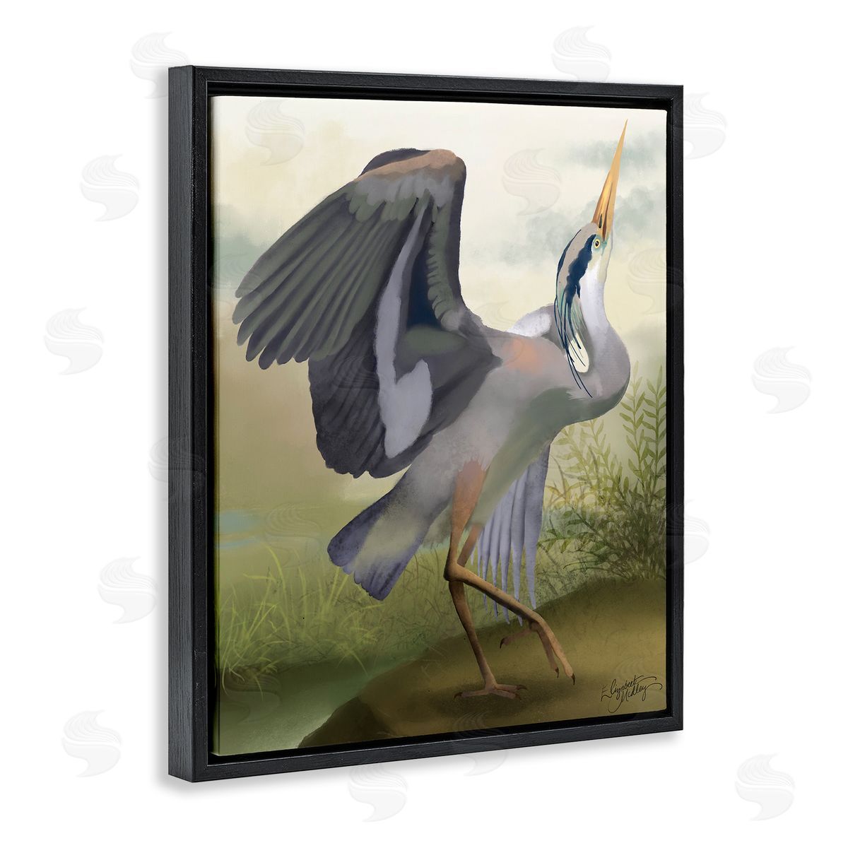 Elizabeth Medley Crane Dance Landscape Black Floater Frame Canvas Artside_