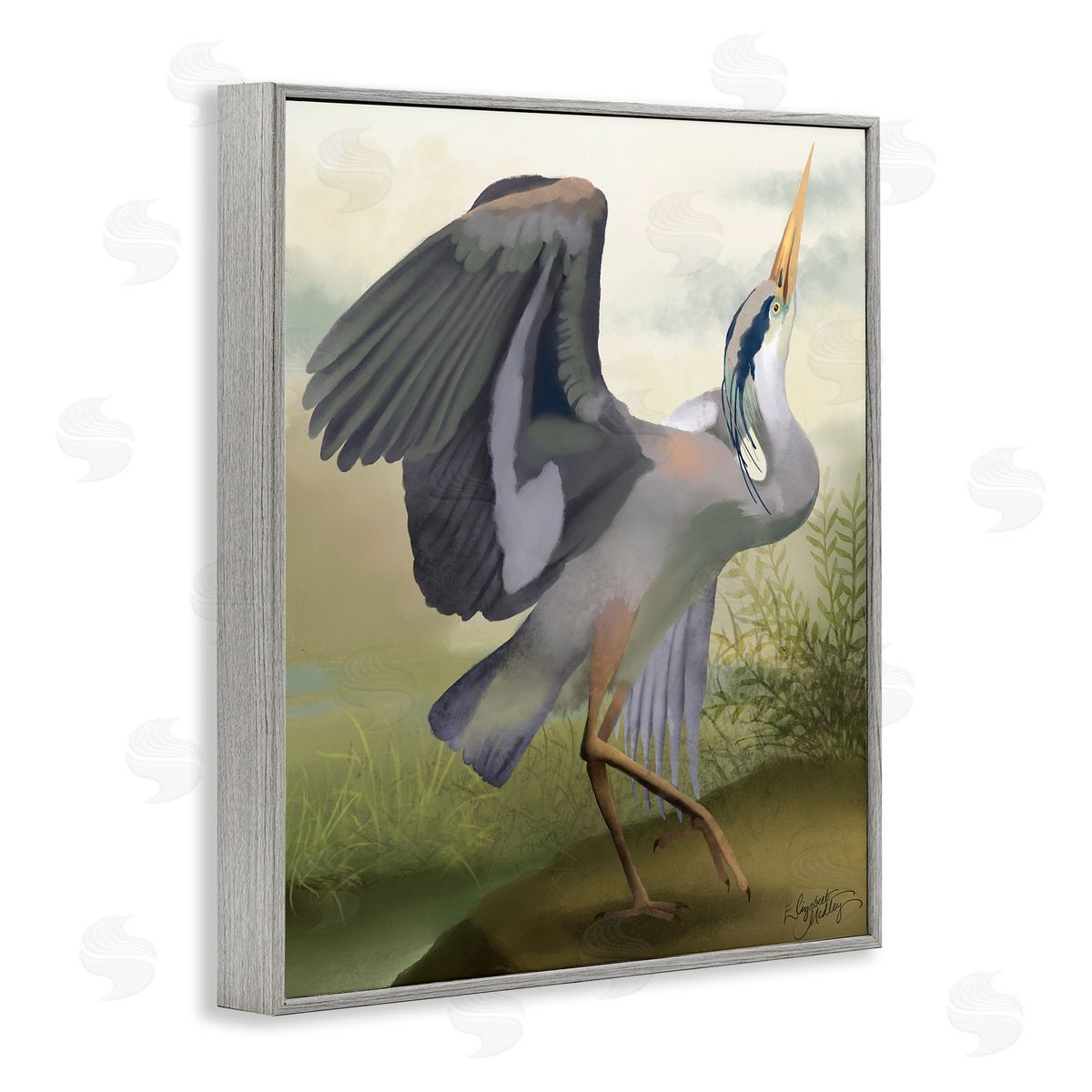 Elizabeth Medley Crane Dance Landscape Gray Framed Giclee Wall Artside_