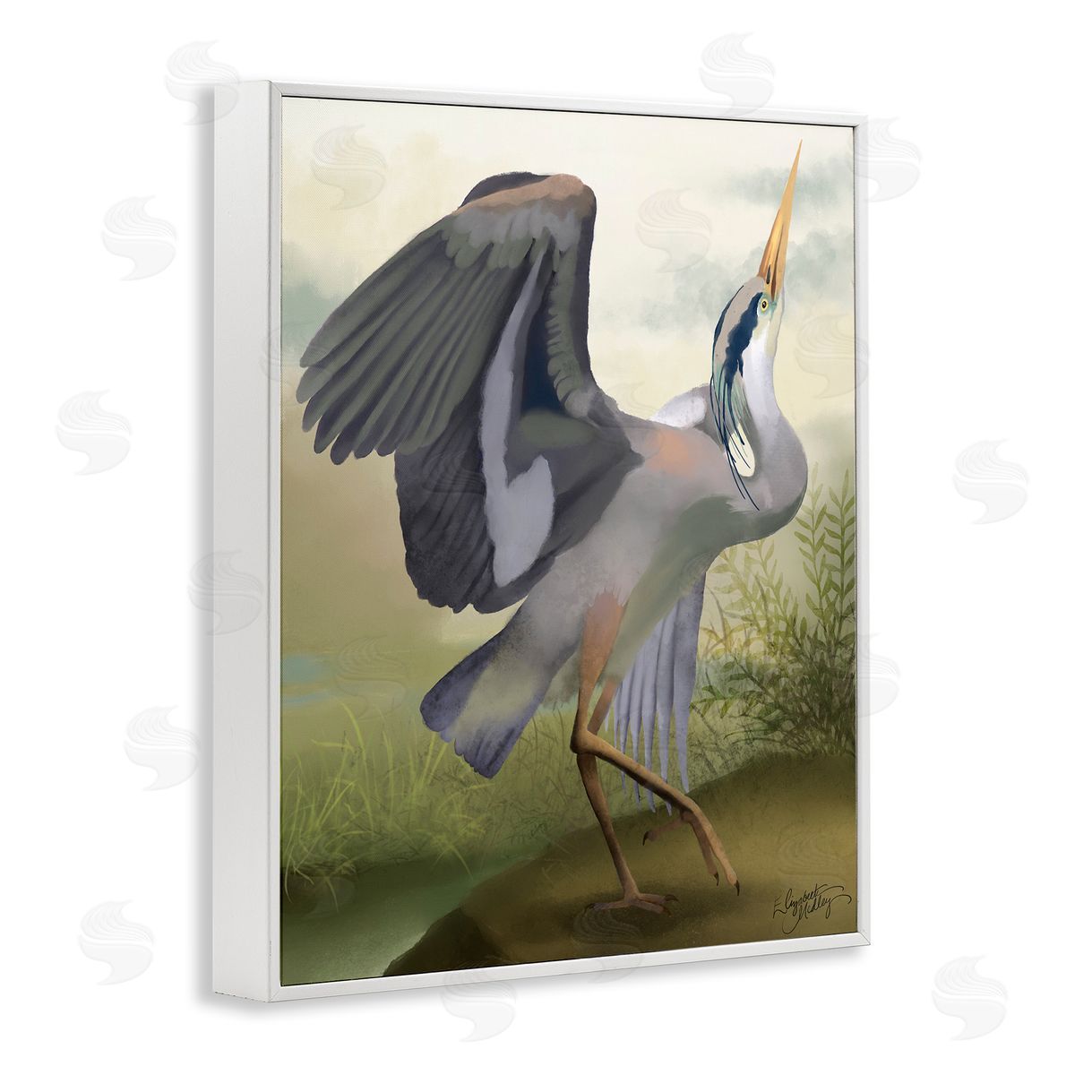 Elizabeth Medley Crane Dance Landscape White Framed Giclee Wall Artside_