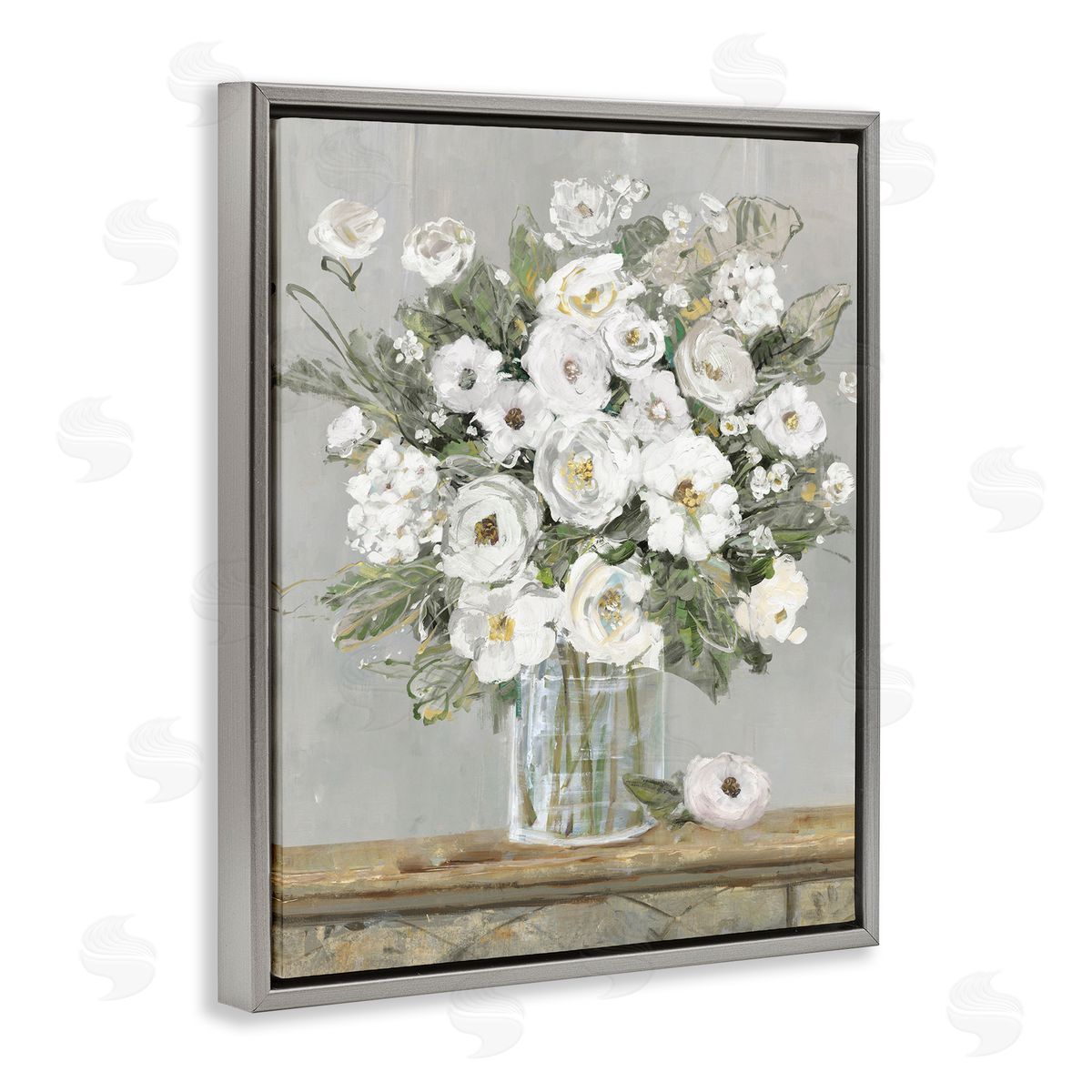 Sally Swatland White Bouquet Painting Gray Floater Frame Canvas Artside_