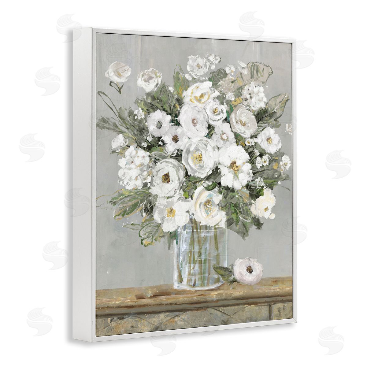 Sally Swatland White Bouquet Painting White Framed Giclee Wall Artside_