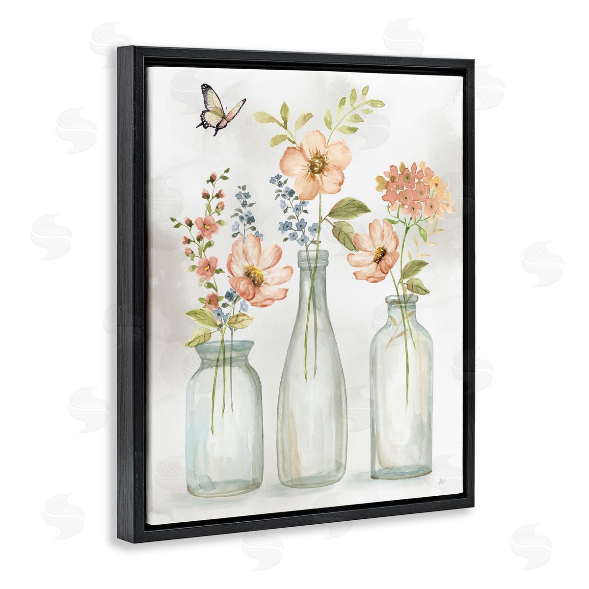Nan Soft Pink Flower Vases Black Floater Frame Canvas Artside_