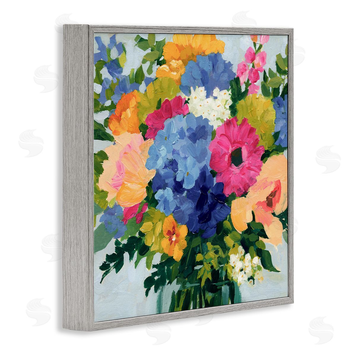 Victoria Barnes Modern Blue & Pink Bouquet Gray Framed Giclee Wall Artside_