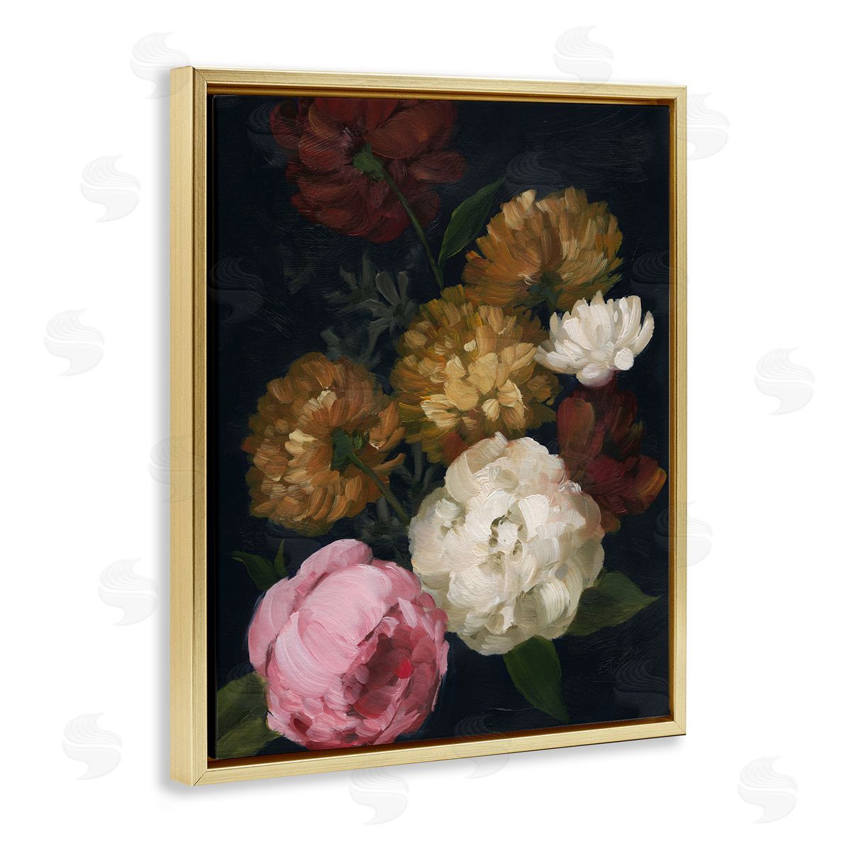 Grace Popp Mixed Carnations Bouquet Gold Floater Frame Canvas Artside_