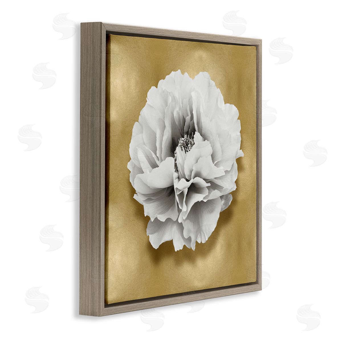 Caroline Kelly White Peony on Gold Brown Floater Frame Canvas Artside_