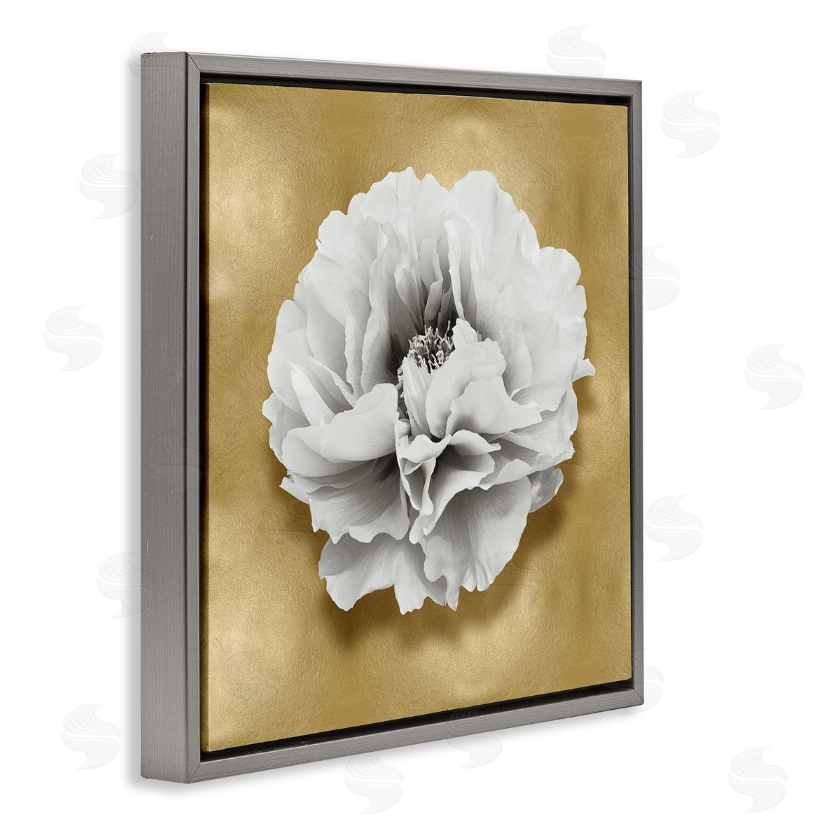 Caroline Kelly White Peony on Gold Gray Floater Frame Canvas Artside_
