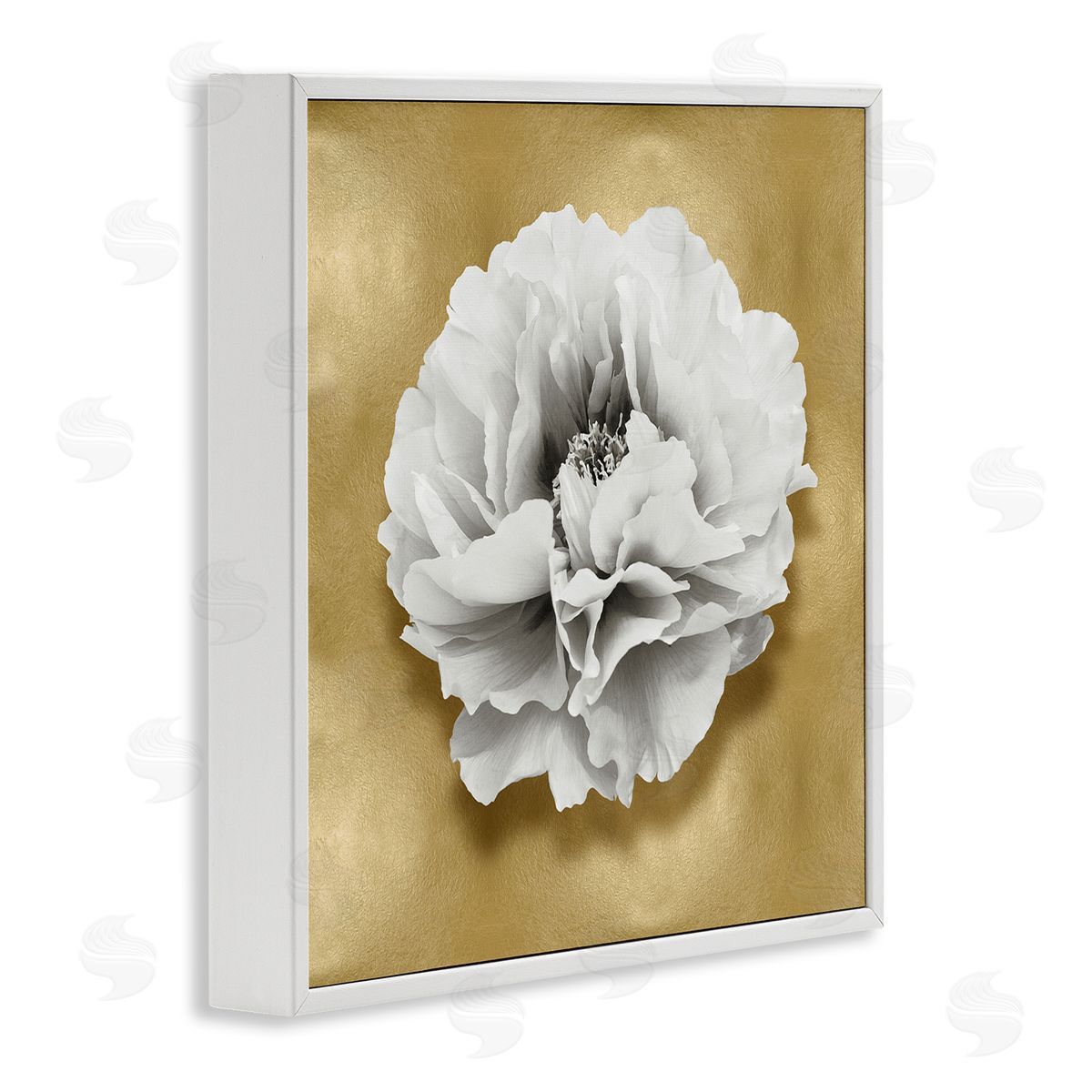 Caroline Kelly White Peony on Gold White Framed Giclee Wall Artside_