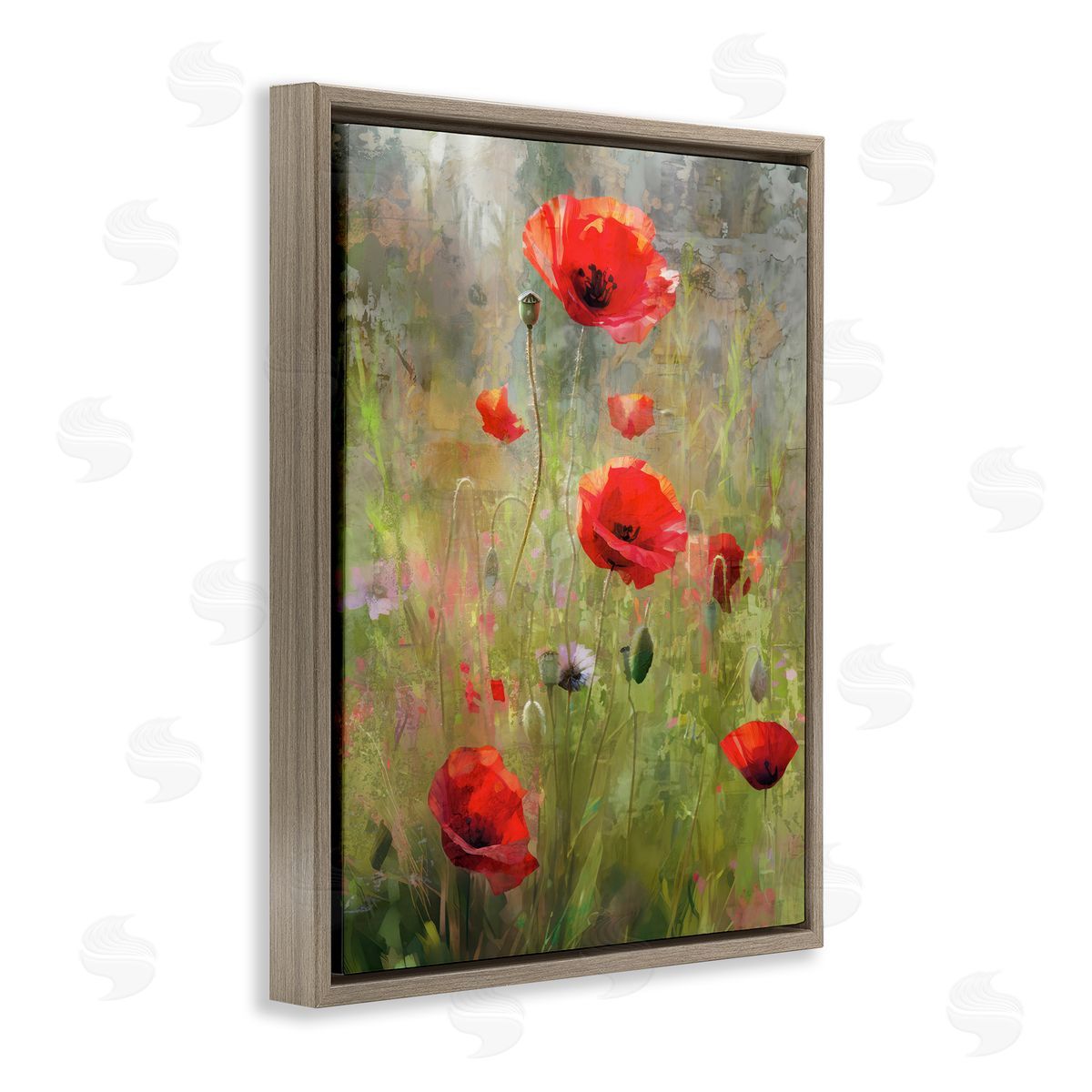 Enrico McGarrigle Abstract Red Poppies Brown Floater Frame Canvas Artside_