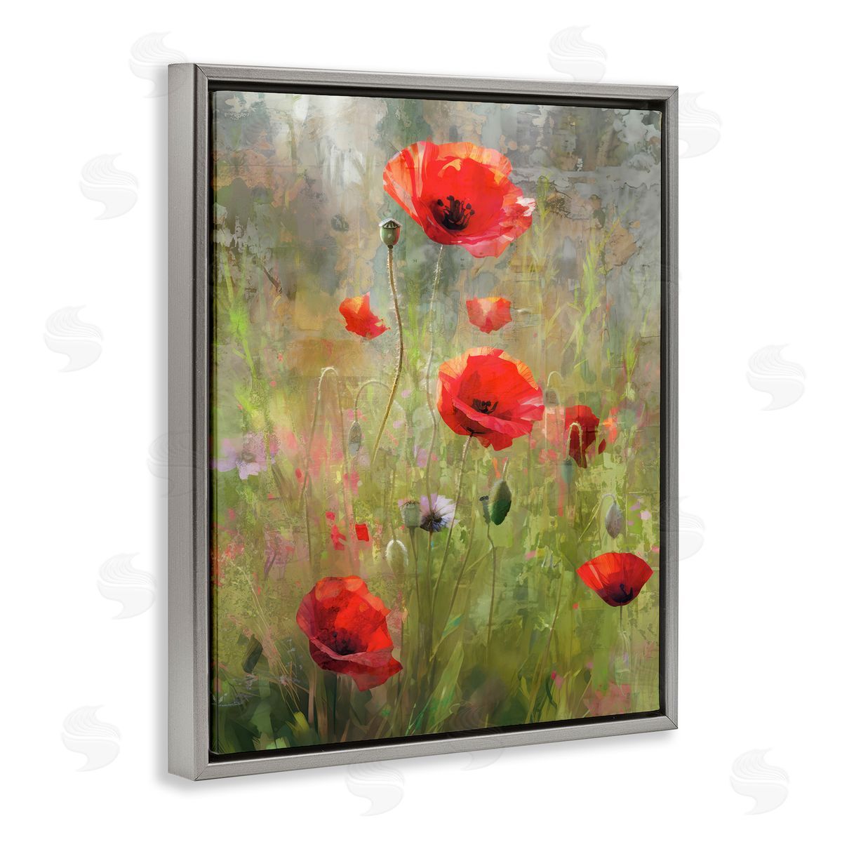 Enrico McGarrigle Abstract Red Poppies Gray Floater Frame Canvas Artside_