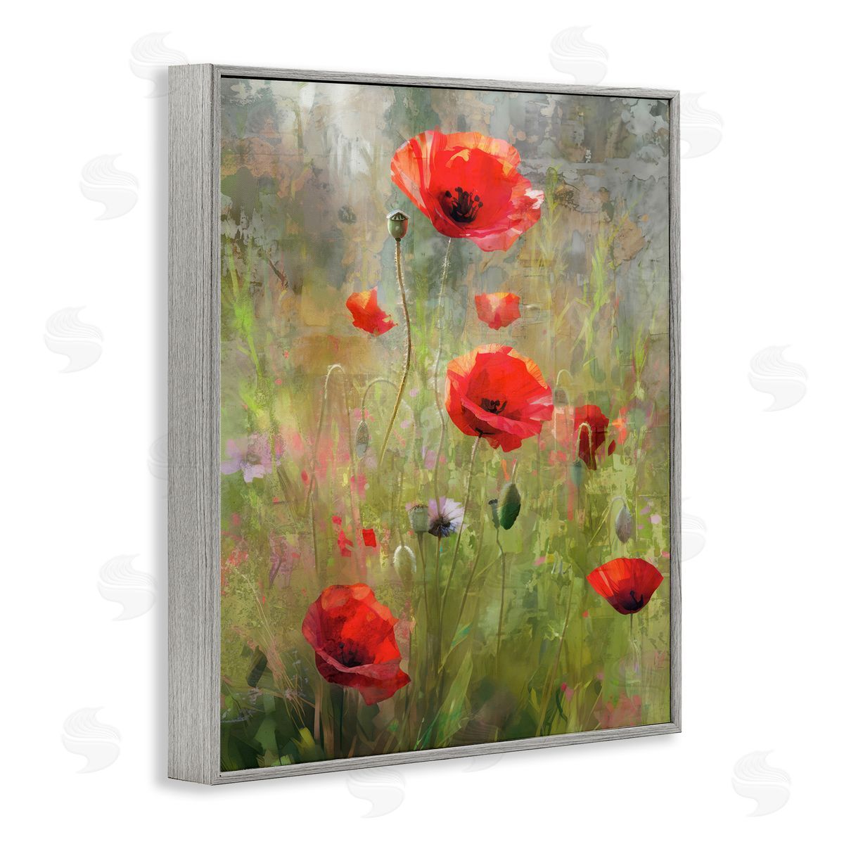 Enrico McGarrigle Abstract Red Poppies Gray Framed Giclee Wall Artside_