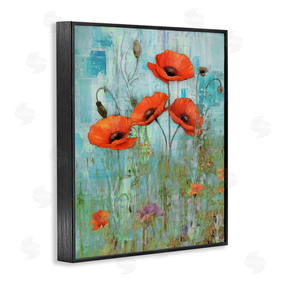Enrico McGarrigle Poppy Meadow on Blue Black Framed Giclee Wall Artside_