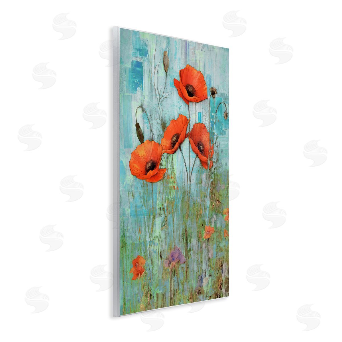 Enrico McGarrigle Poppy Meadow on Blue Wall Plaque Artside_