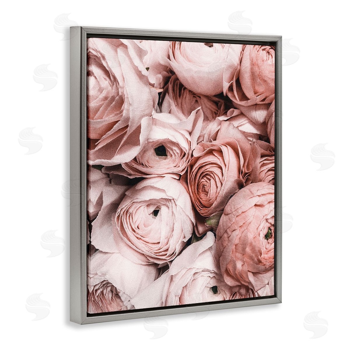 Pink Muted Peonies Grey Floating Frame Canvas Wall Art, Home Decor by Incado