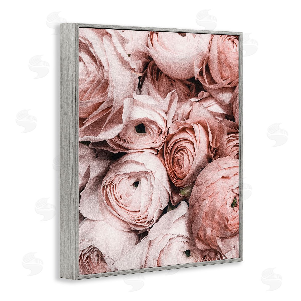 Pink Muted Peonies Grey Frame Print Wall Art, Home Decor by Incado