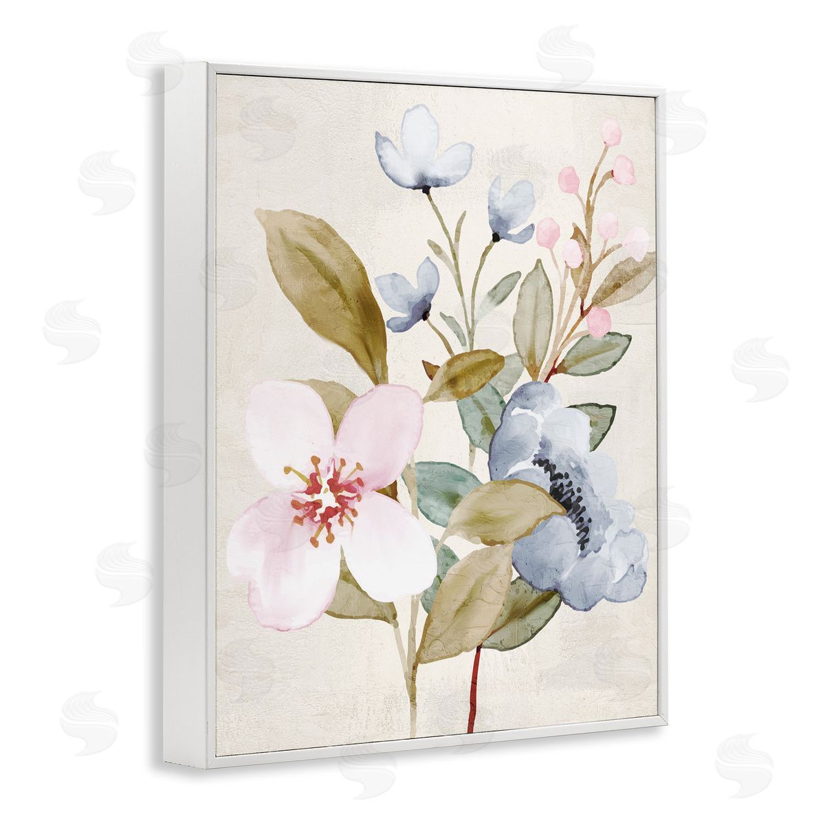 Kim Allen Soft Pastel Flowers White Framed Giclee Wall Artside_