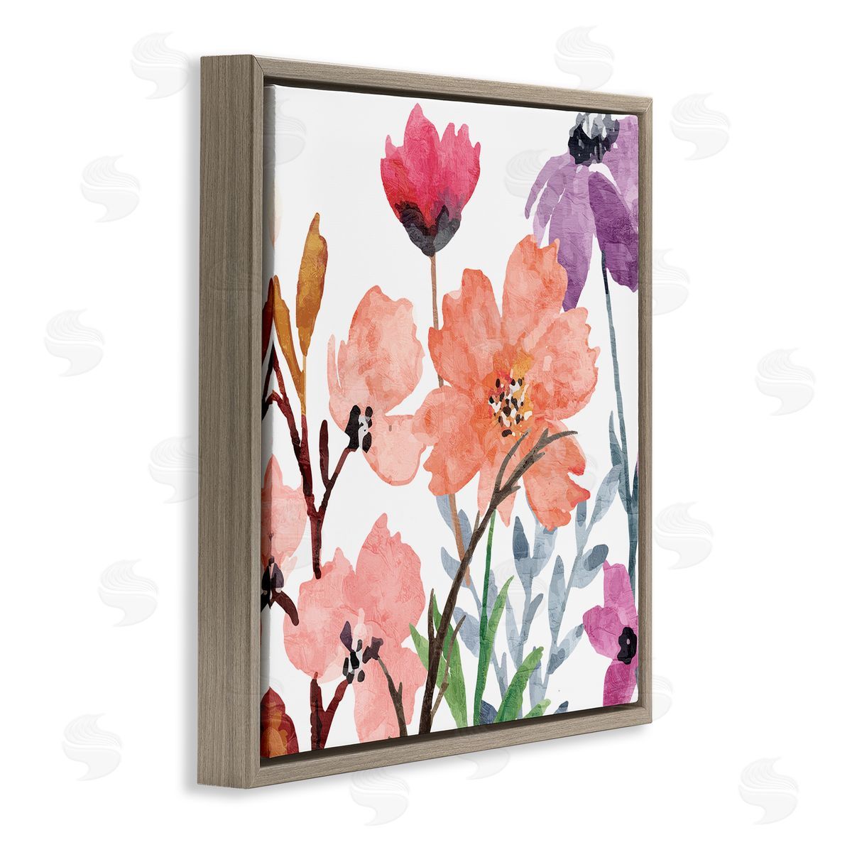 Kim Allen Soft Spring Florals Brown Floater Frame Canvas Artside_