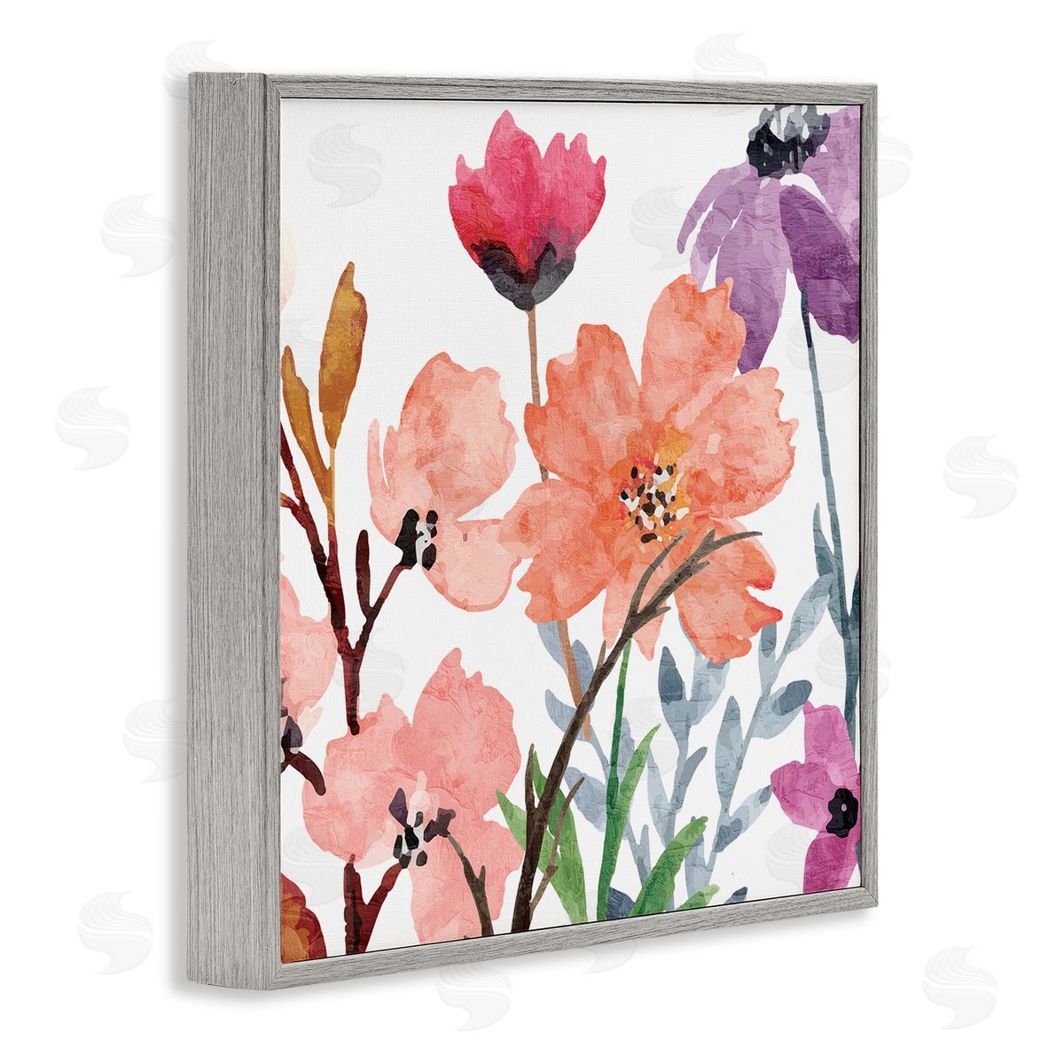 Kim Allen Soft Spring Florals Gray Framed Giclee Wall Artside_