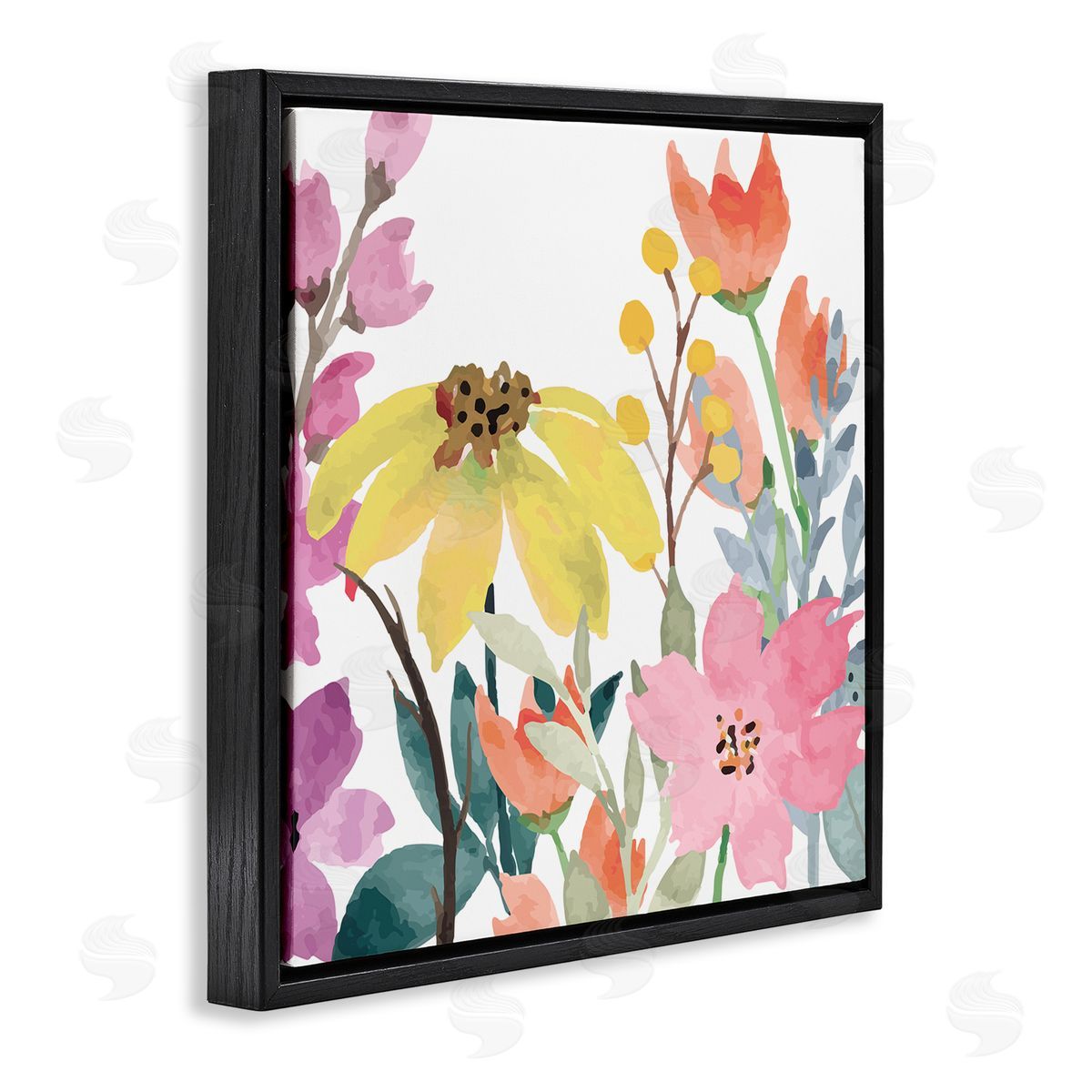 Kim Allen Soft Floral Garden Black Floater Frame Canvas Artside_