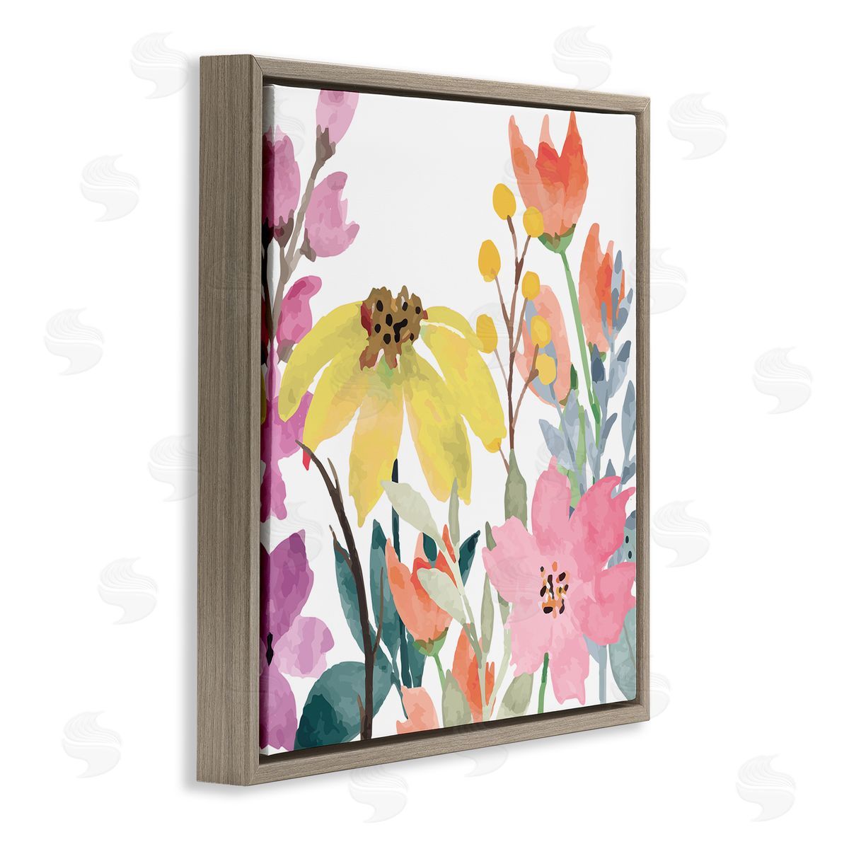 Kim Allen Soft Floral Garden Brown Floater Frame Canvas Artside_