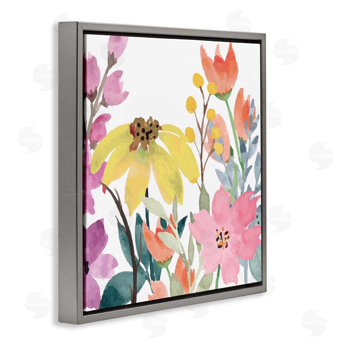 Kim Allen Soft Floral Garden Gray Floater Frame Canvas Artside_