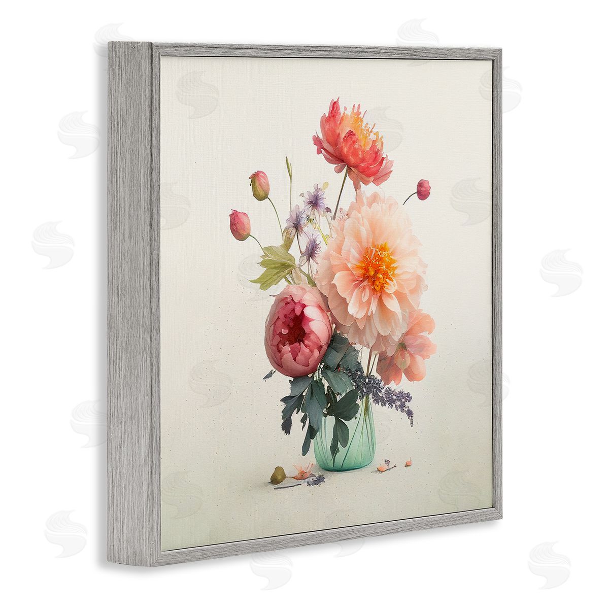 Leah McLean Dahlia & Roses Bouquet Gray Framed Giclee Wall Artside_
