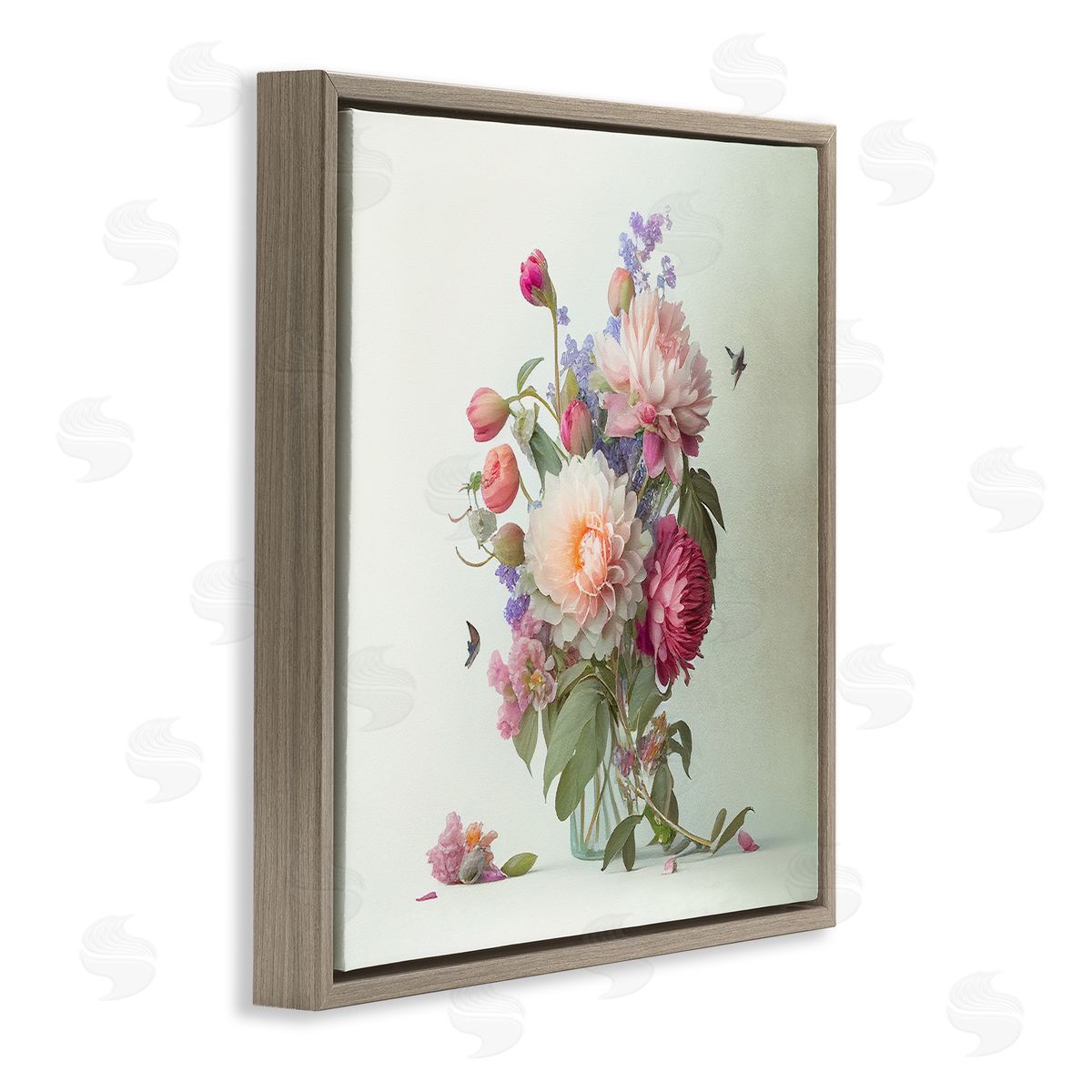 Leah McLean Mixed Pink Bouquet Brown Floater Frame Canvas Artside_