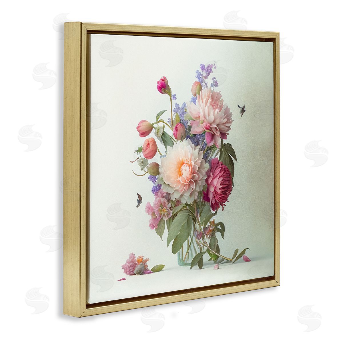 Leah McLean Mixed Pink Bouquet Gold Floater Frame Canvas Artside_