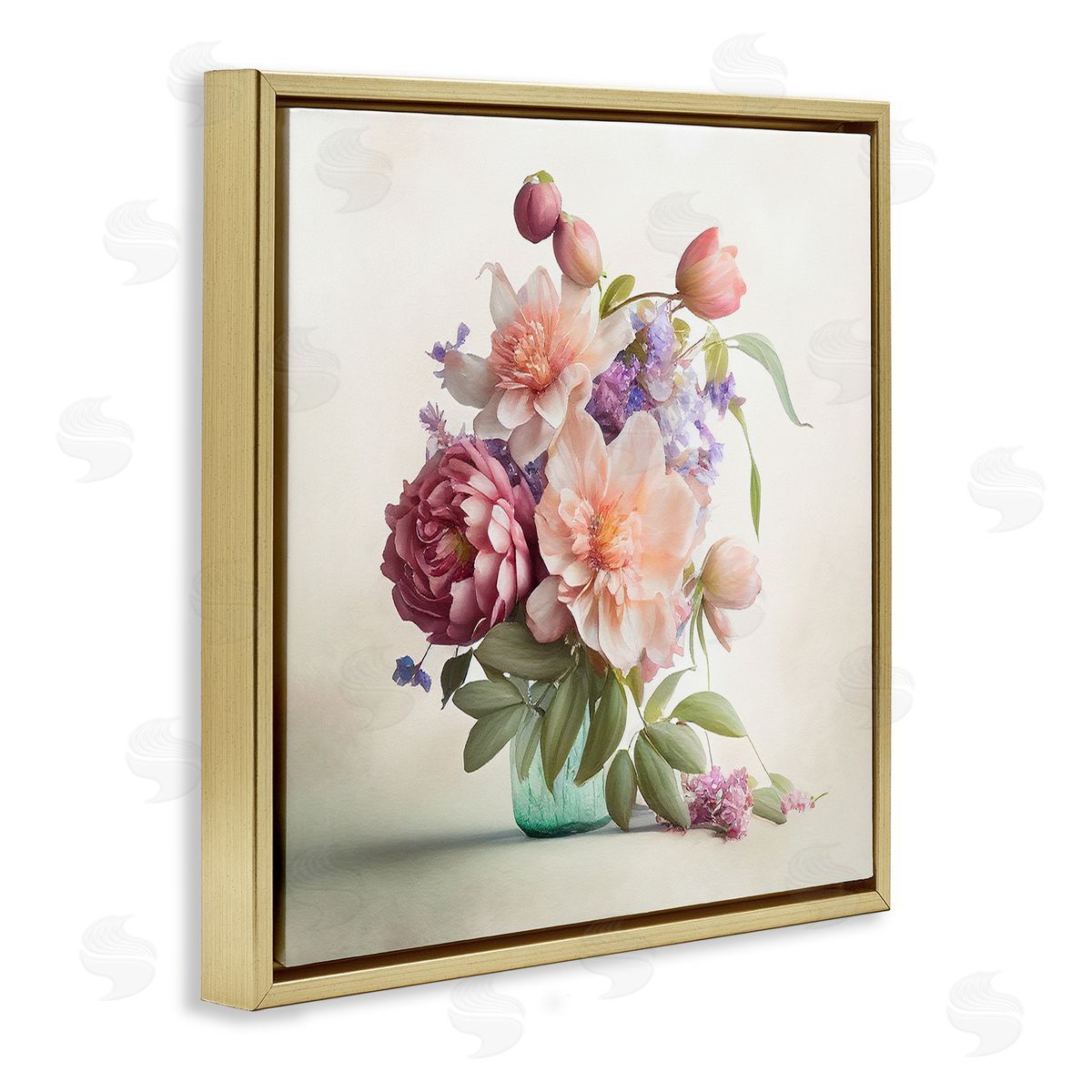 Leah McLean Mixed Country Florals Gold Floater Frame Canvas Artside_