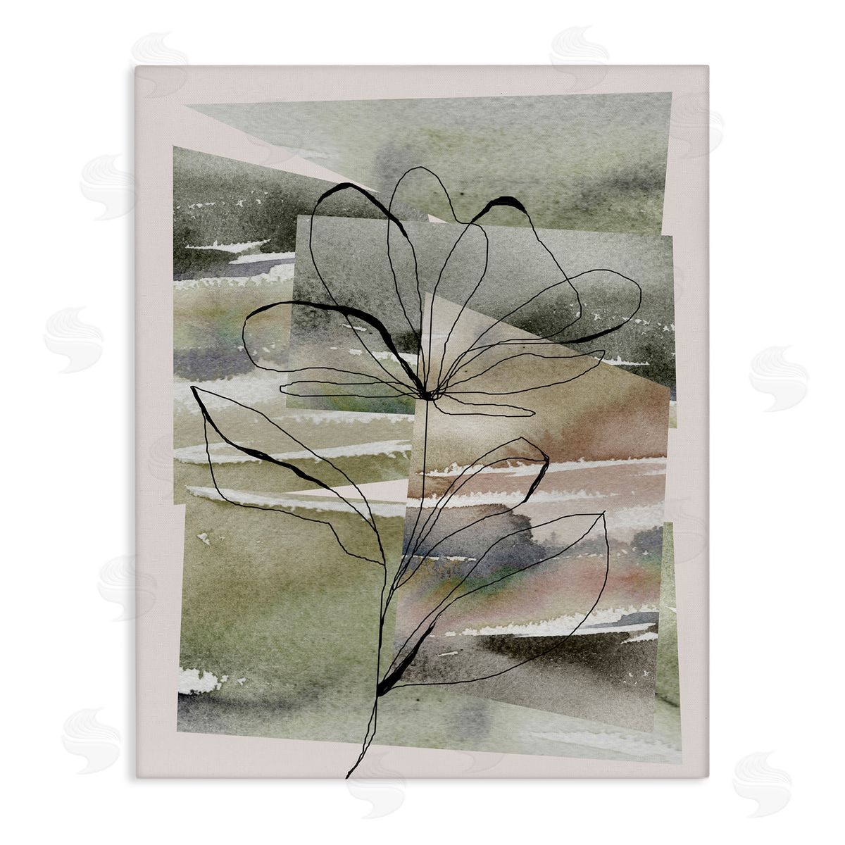 Divisha Mehta Flower Outline on Green Canvas Wall Art