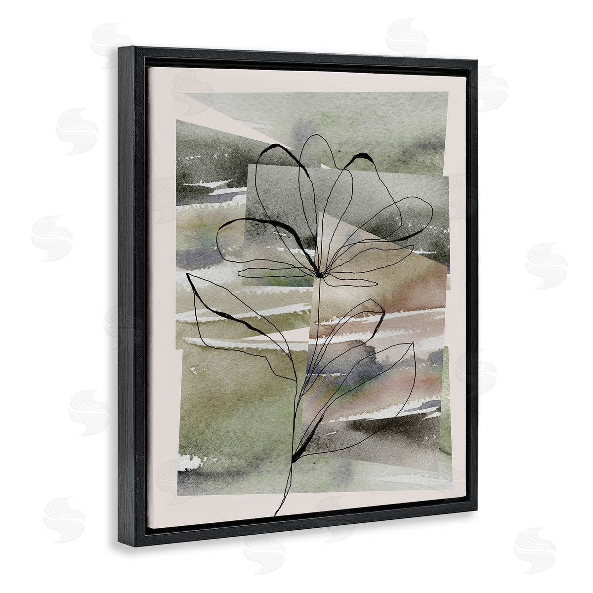 Divisha Mehta Flower Outline on Green Black Floater Frame Canvas Artside_