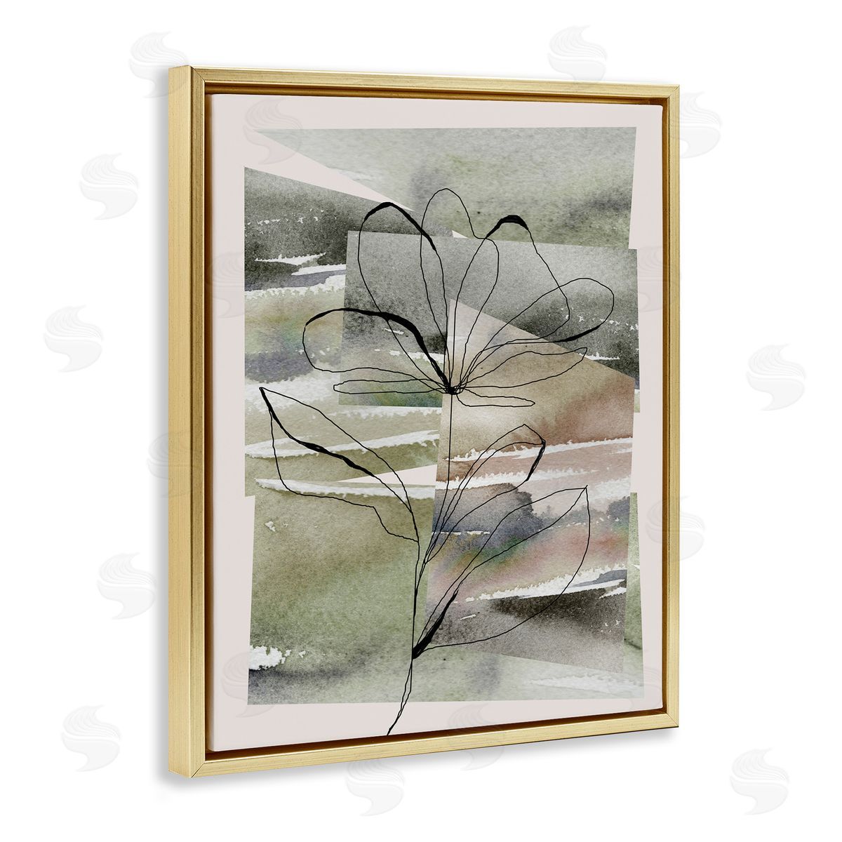 Divisha Mehta Flower Outline on Green Gold Floater Frame Canvas Artside_