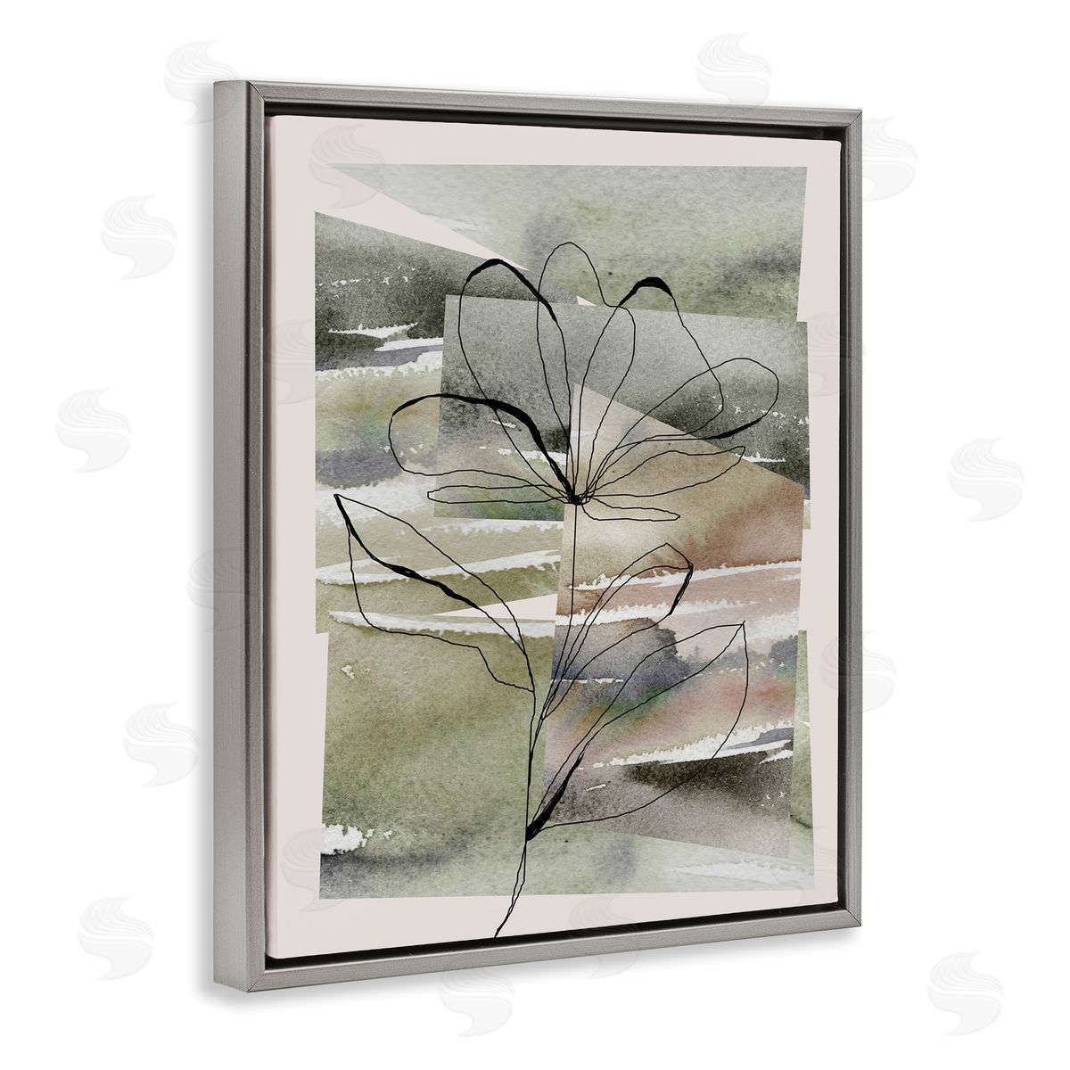 Divisha Mehta Flower Outline on Green Gray Floater Frame Canvas Artside_