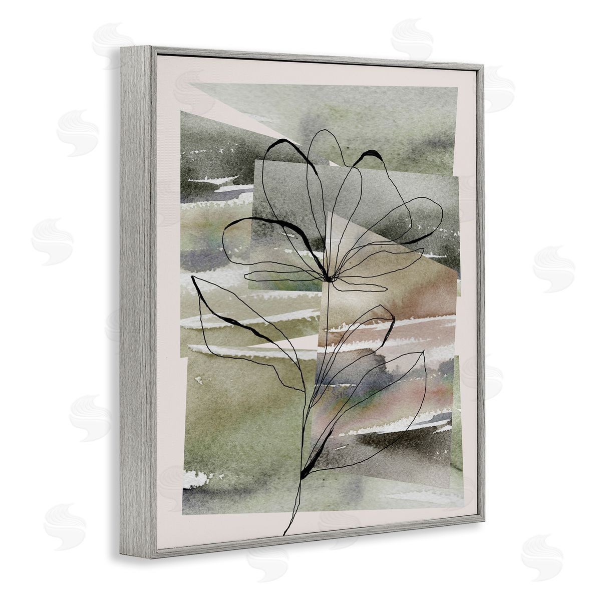 Divisha Mehta Flower Outline on Green Gray Framed Giclee Wall Artside_
