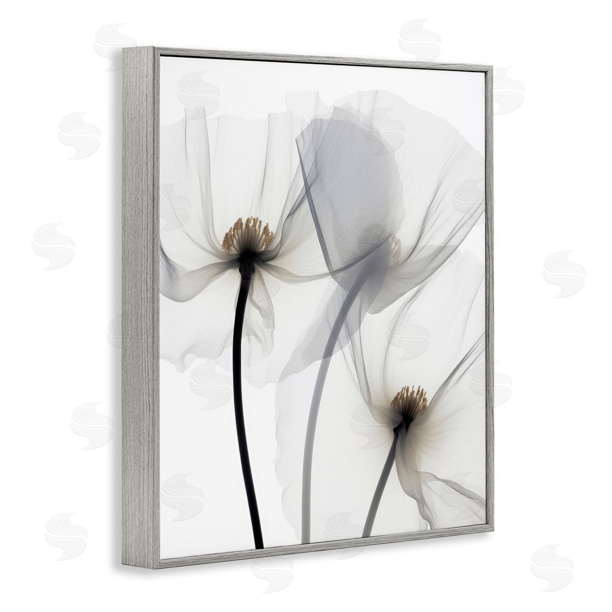 Irena Orlov Modern White Poppies Gray Framed Giclee Wall Artside_