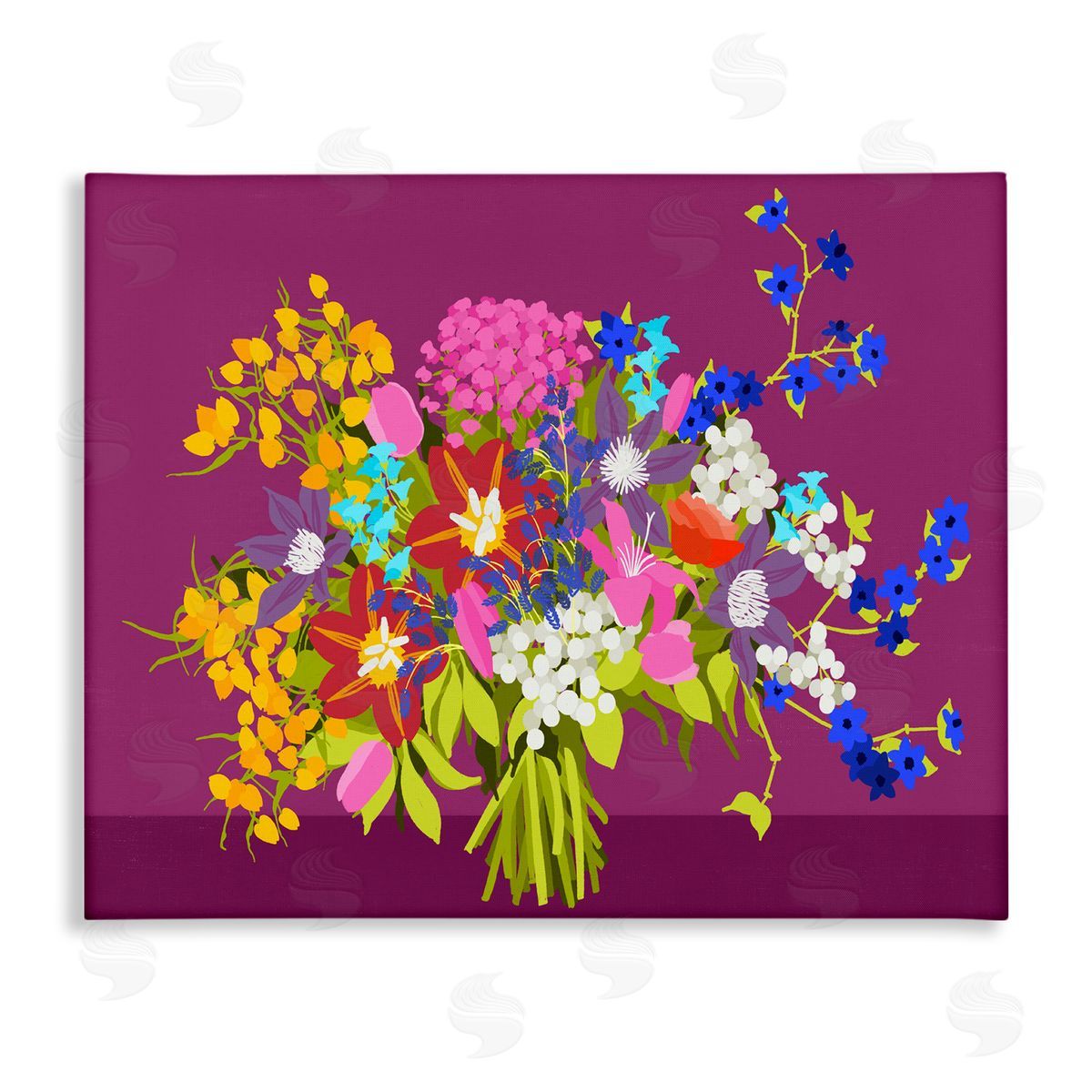 Pragya Kothari Mixed Florals on Purple Canvas Wall Art
