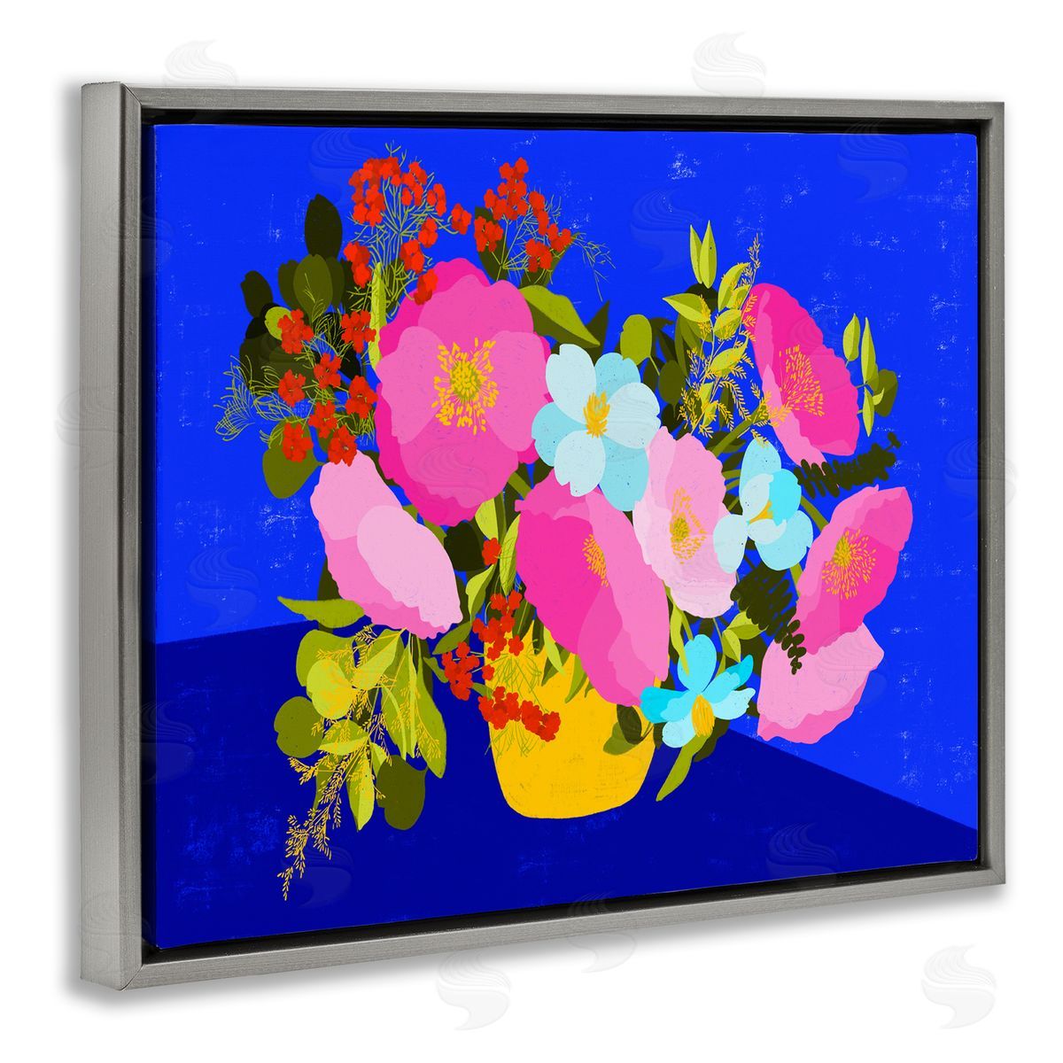 Pragya Kothari Vivid Pink & Blue Bouquet Gray Floater Frame Canvas Artside_